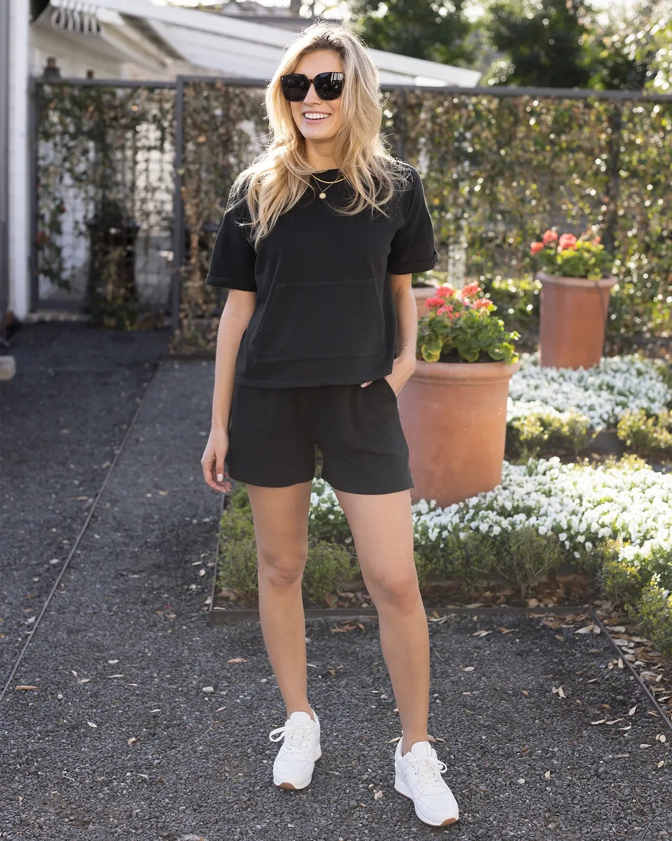 Grace and Lace Washed French Terry Short Sleeve Sweatshirt in Washed Black