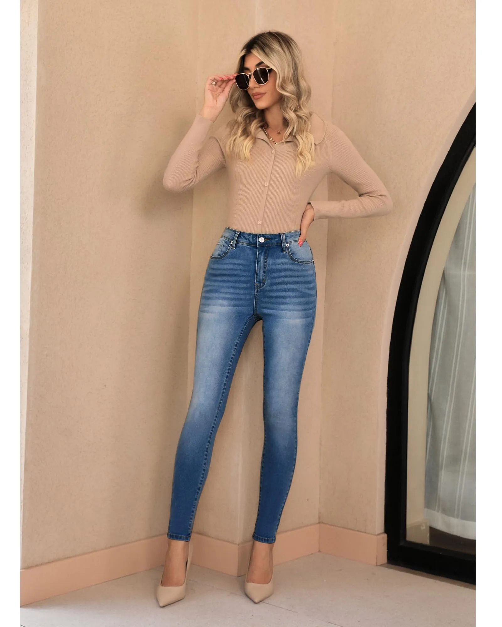 GRAPENT Jeans Women Jean Leggings for Women High Waisted Tummy Control Pants Colored Skinny Jeans for Women High Waist Jeggings Cute Clothes Denim Outfit Color Dark Blue