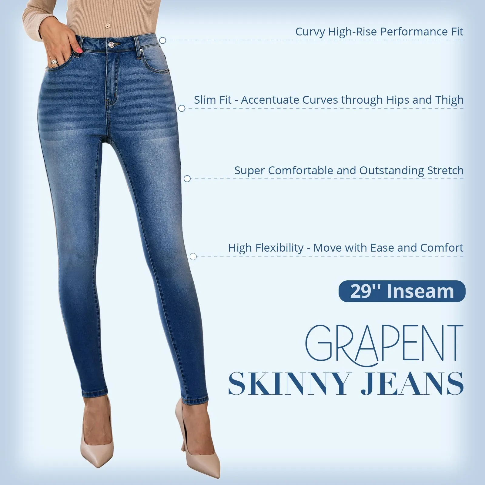 GRAPENT Jeans Women Jean Leggings for Women High Waisted Tummy Control Pants Colored Skinny Jeans for Women High Waist Jeggings Cute Clothes Denim Outfit Color Dark Blue