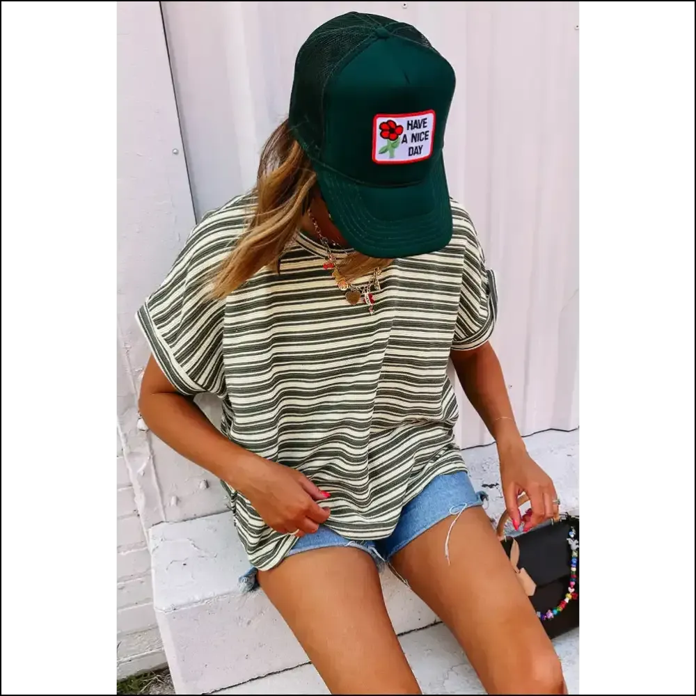 Green Stripe Textured Tee: so Comfy, It's Practically Illegal 🤫