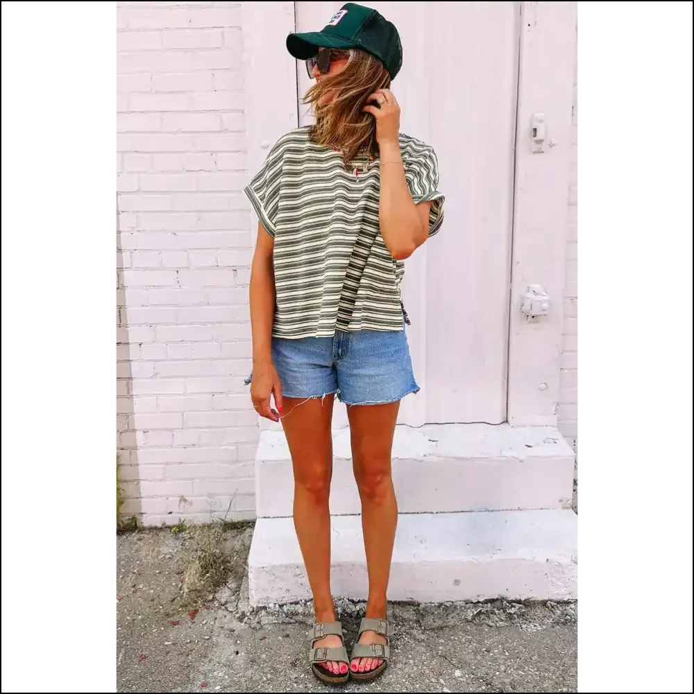 Green Stripe Textured Tee: so Comfy, It's Practically Illegal 🤫