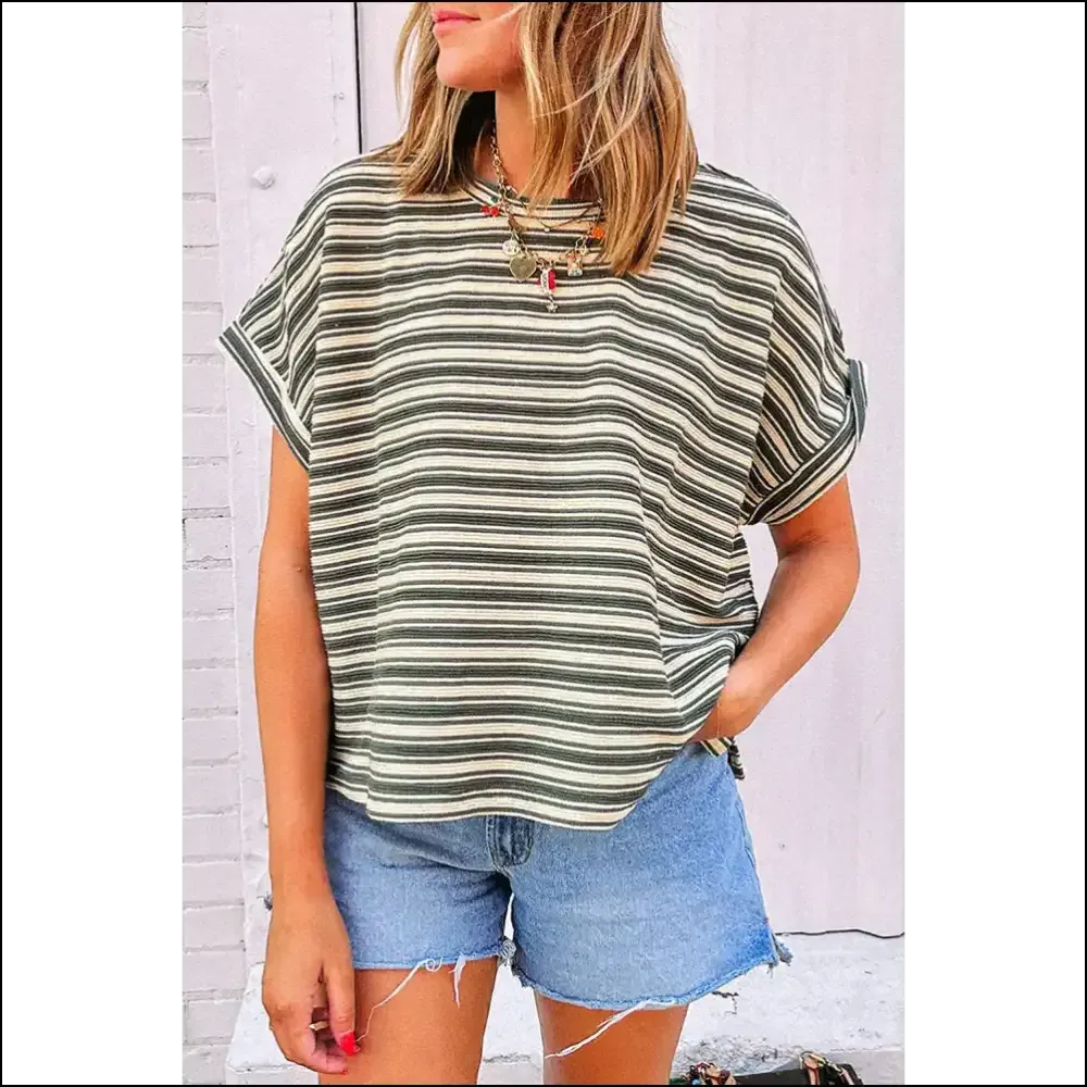 Green Stripe Textured Tee: so Comfy, It's Practically Illegal 🤫