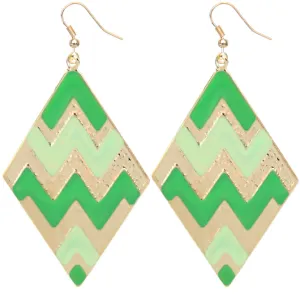Green Zigzag Inverted Triangle Drop Earrings