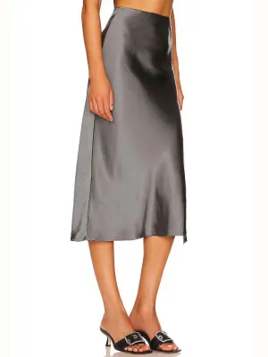 Grey Satin Flared Skirt