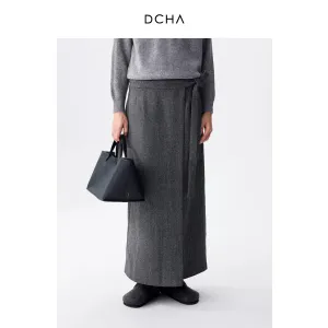 Grey Wool-Blend Maxi Skirt