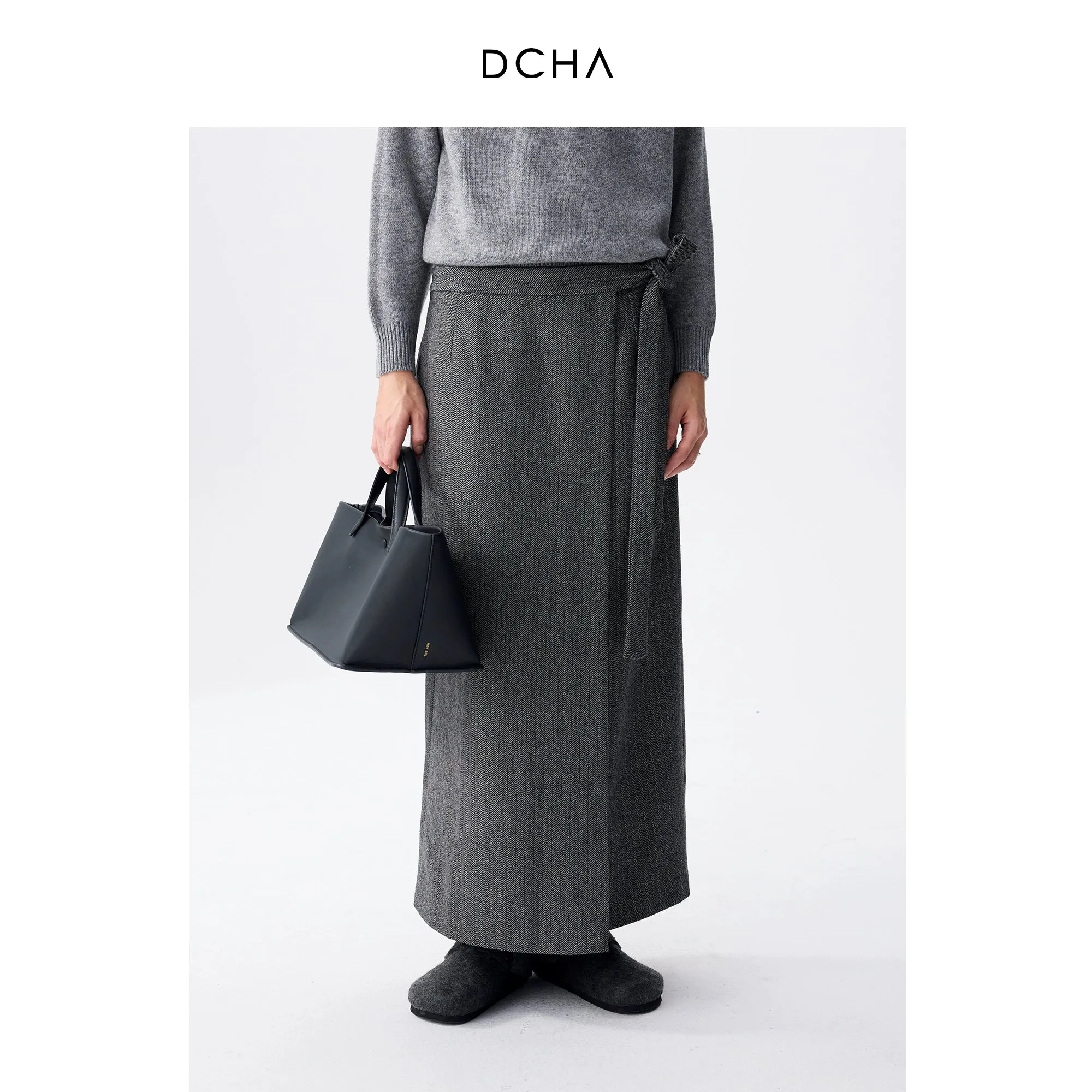 Grey Wool-Blend Maxi Skirt