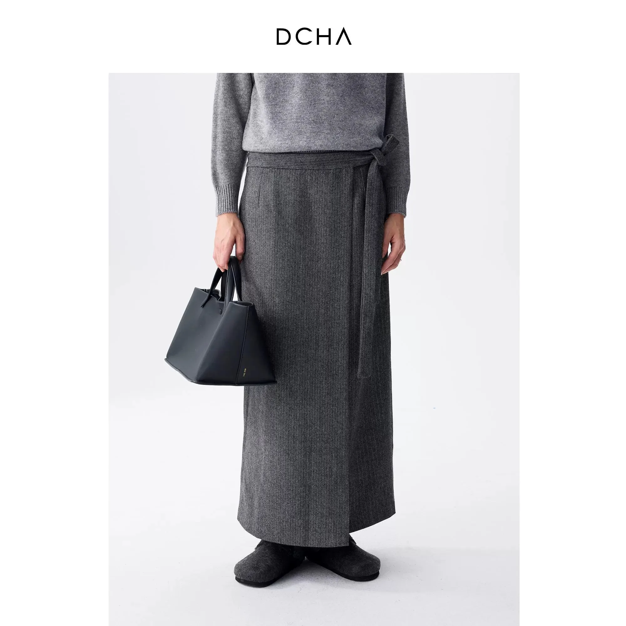 Grey Wool-Blend Maxi Skirt