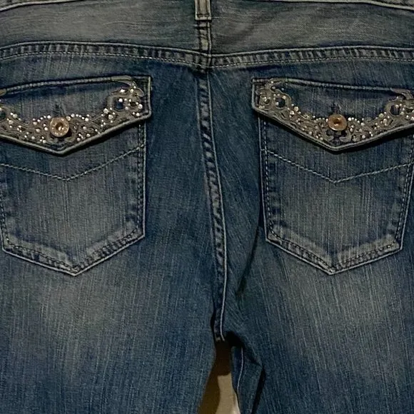 Guess Foxy Flare Jeans Flare Low Rise Stretch Embellished Denim NWT 32
