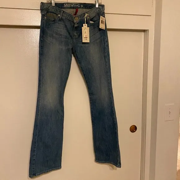 Guess Foxy Flare Jeans Flare Low Rise Stretch Embellished Denim NWT 32