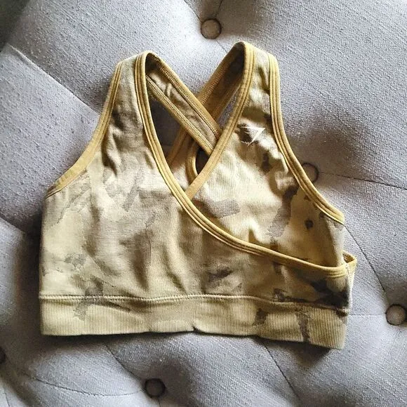 GymShark Adapt Tan Camo Seamless Sports Bra Legging Set Womens Small