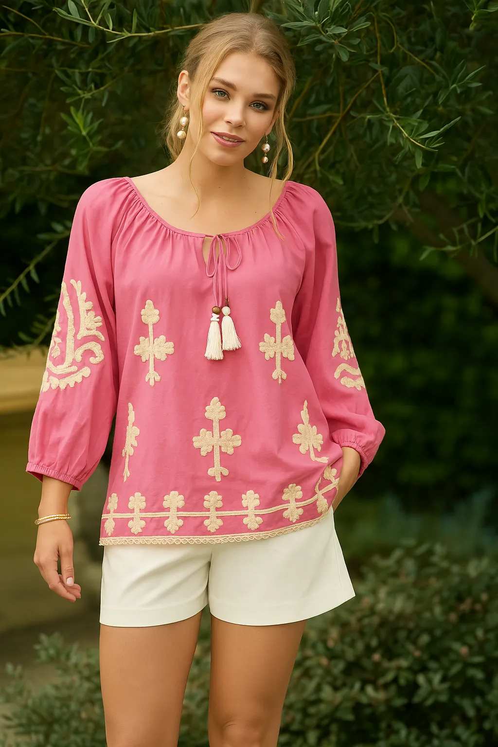 Harbour Top St Barts Embroidery Fantasia Pink