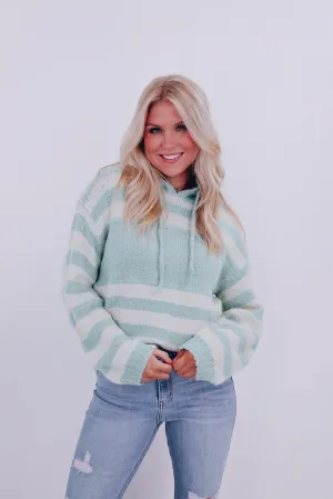 Haven Striped Hoodie Sweater - Mint/Ivory