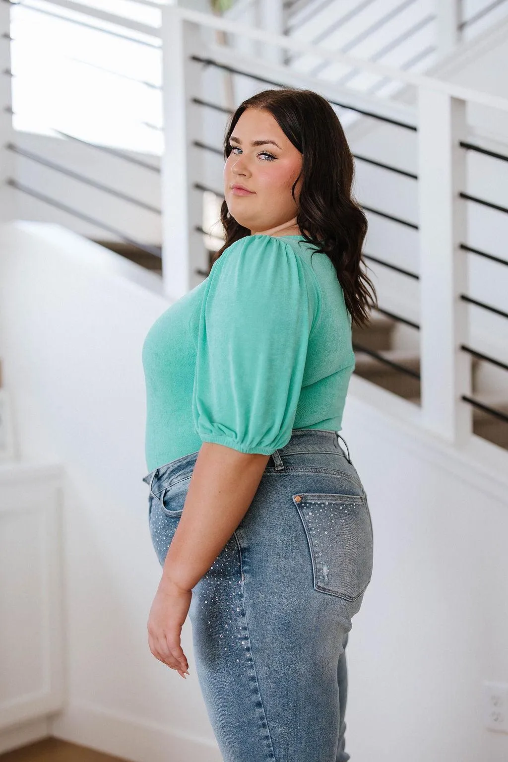 Hazel Blues® |  A Total Vision Square Neck Bodysuit in Mint