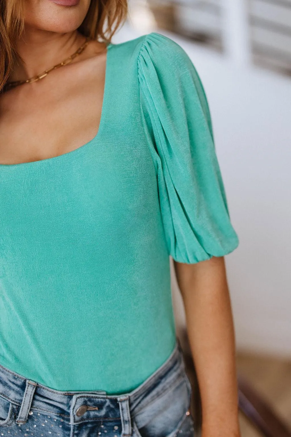 Hazel Blues® |  A Total Vision Square Neck Bodysuit in Mint