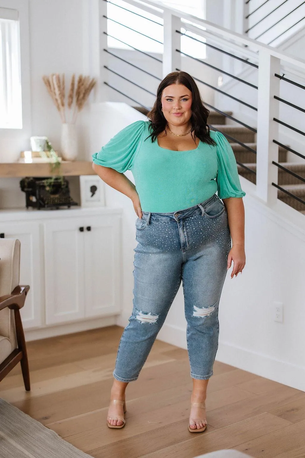 Hazel Blues® |  A Total Vision Square Neck Bodysuit in Mint