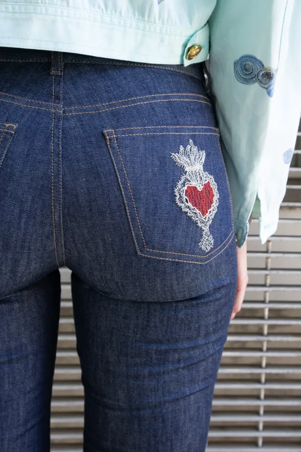 HEART EMBROIDERY JEANS