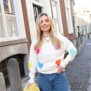 Heartie trui multi ecru