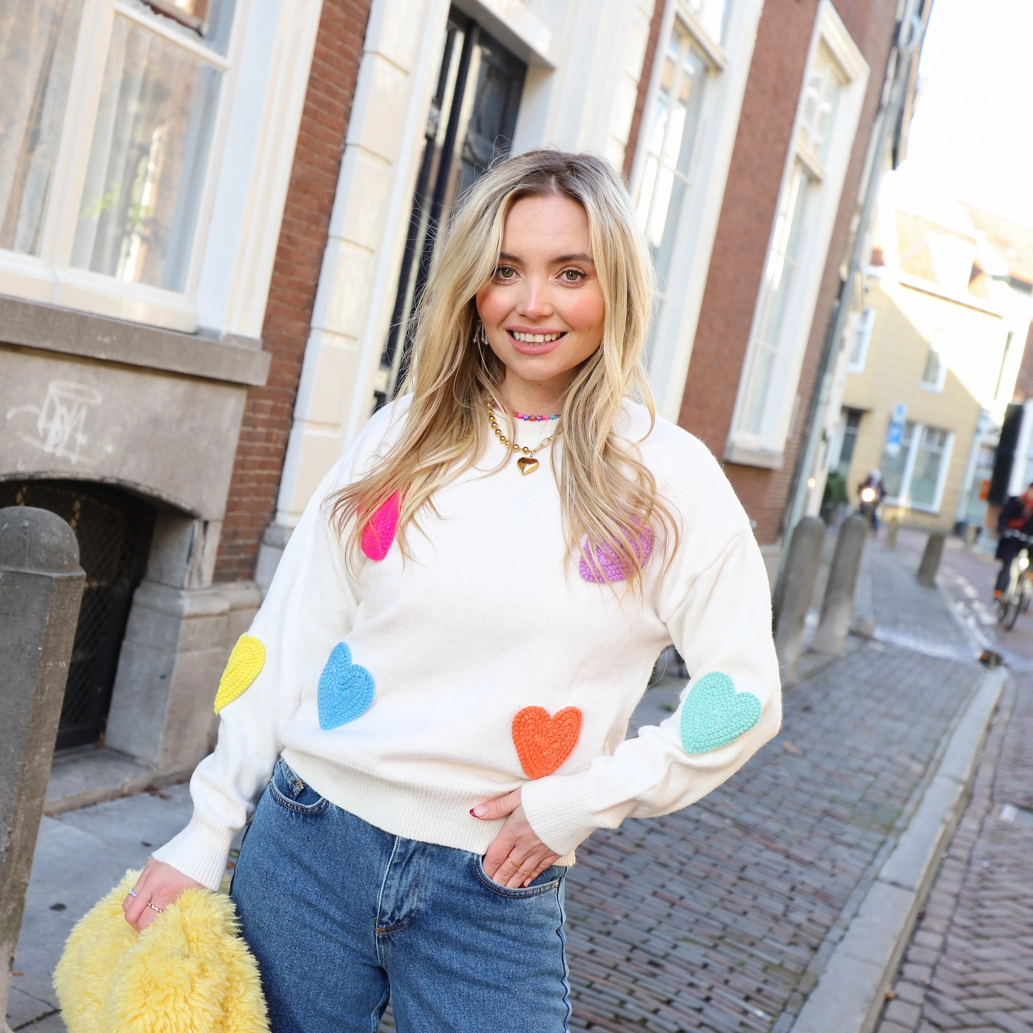 Heartie trui multi ecru