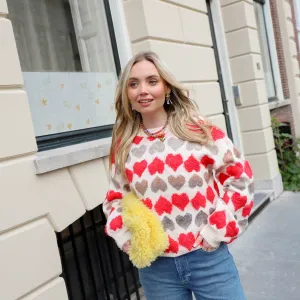Heartie trui rood beige