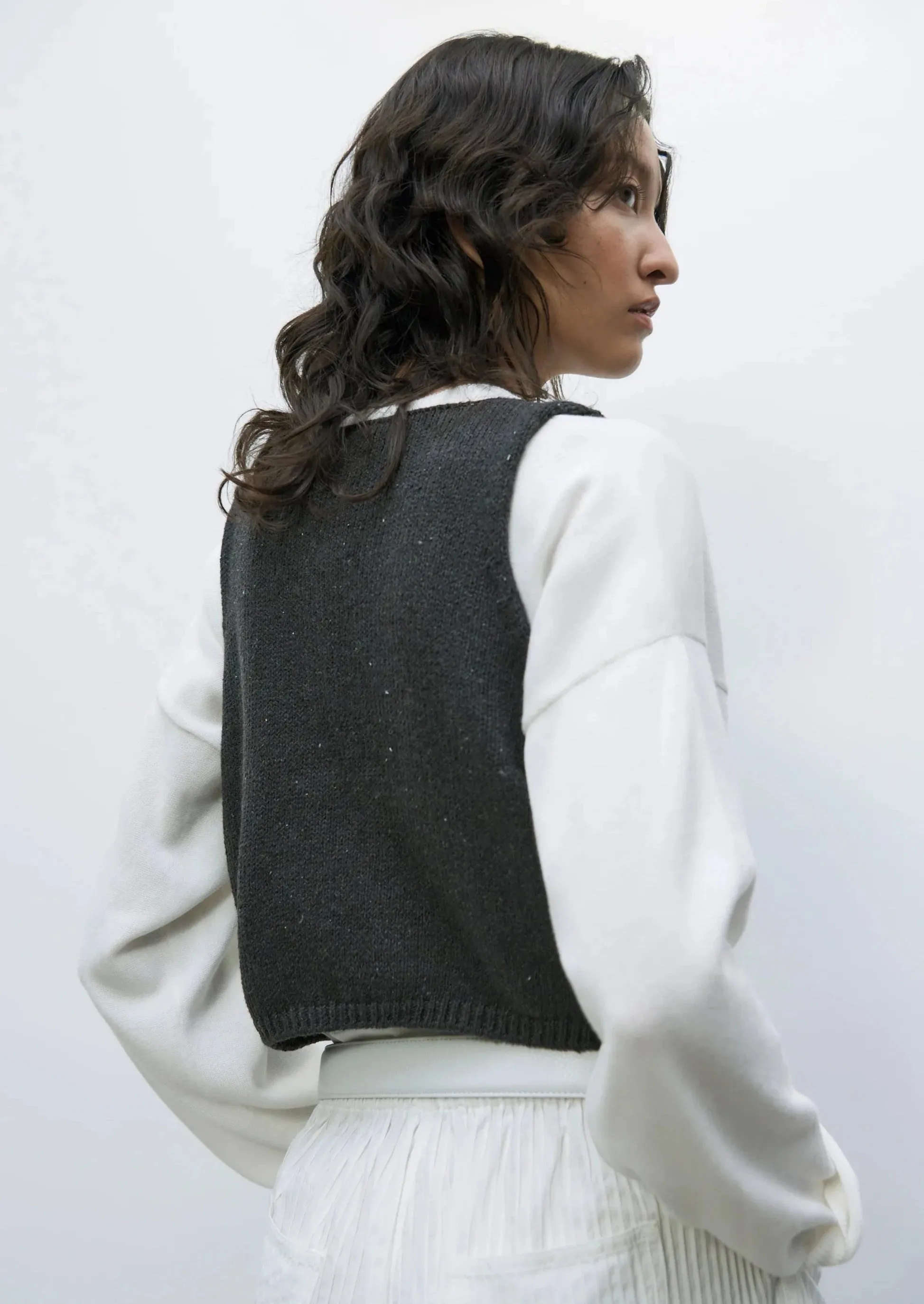 Heather Cotton Waistcoat, Charcoal