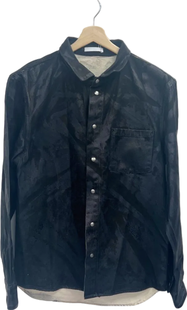 Helmut Lang Black Distress Foil Shirt Jacket Metal Crash UK L