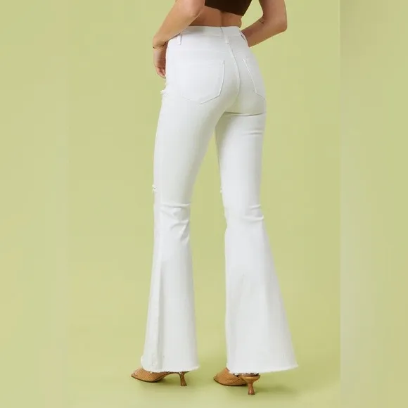 High Rise Distressed Ultra Flare Bell Bottom Jeans - Vibrant M.i.U