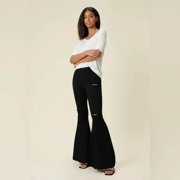 High Rise Distressed Ultra Flare Bell Bottom Jeans - Vibrant M.i.U