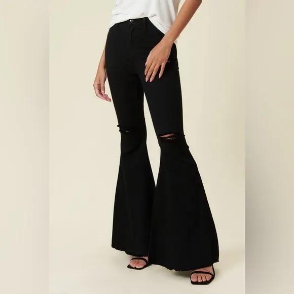 High Rise Distressed Ultra Flare Bell Bottom Jeans - Vibrant M.i.U