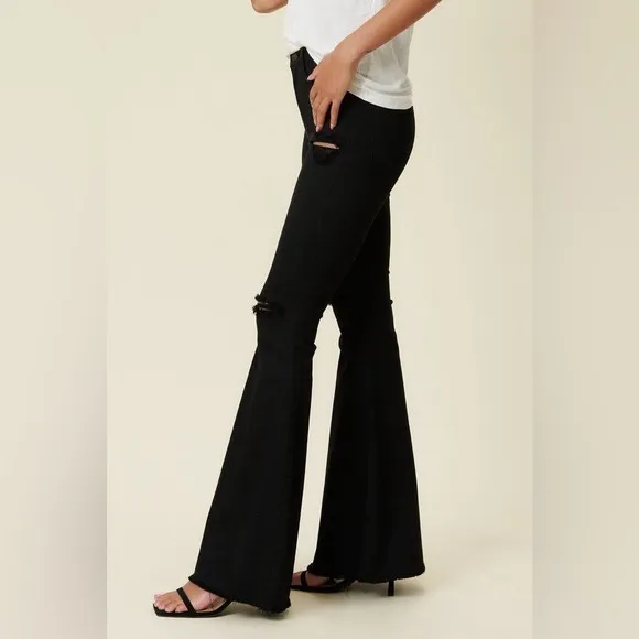 High Rise Distressed Ultra Flare Bell Bottom Jeans - Vibrant M.i.U