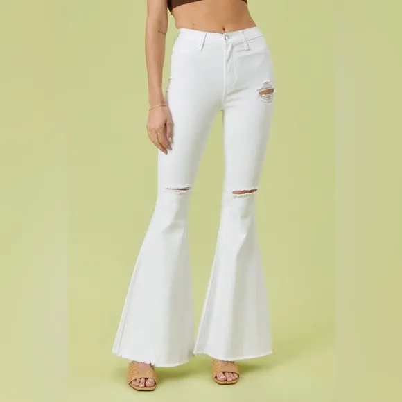 High Rise Distressed Ultra Flare Bell Bottom Jeans - Vibrant M.i.U