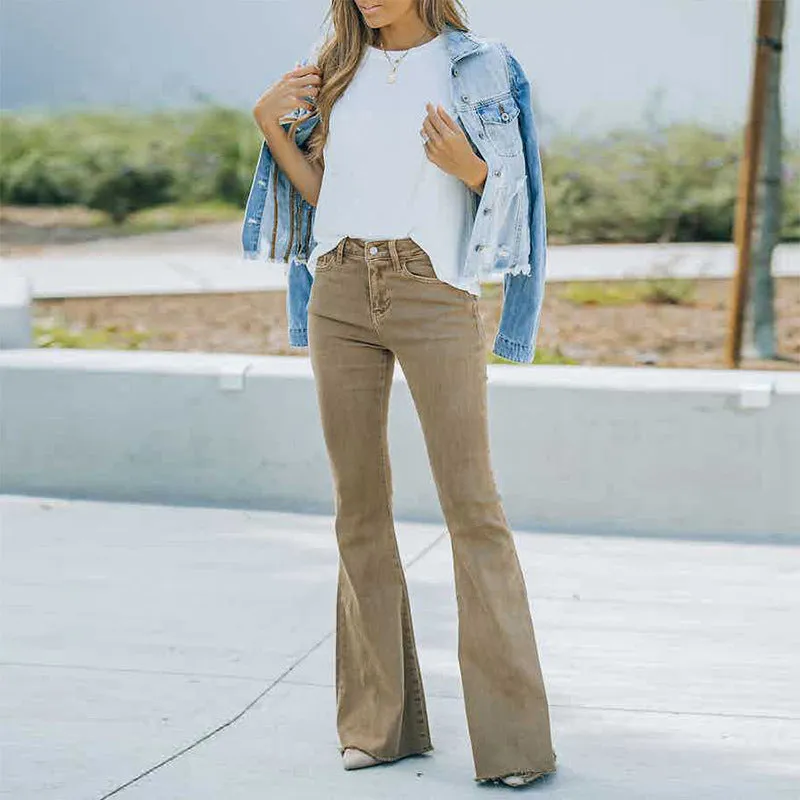 High Waist Floor-Length Vintage Flared Jeans
