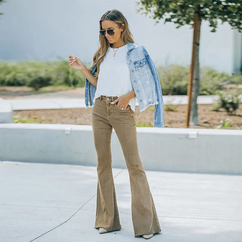 High Waist Floor-Length Vintage Flared Jeans