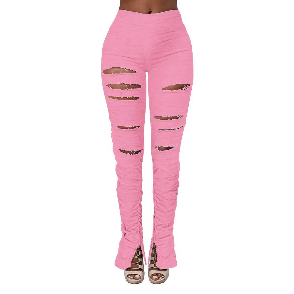 High Waist Ripped Fabric Gathered Pants