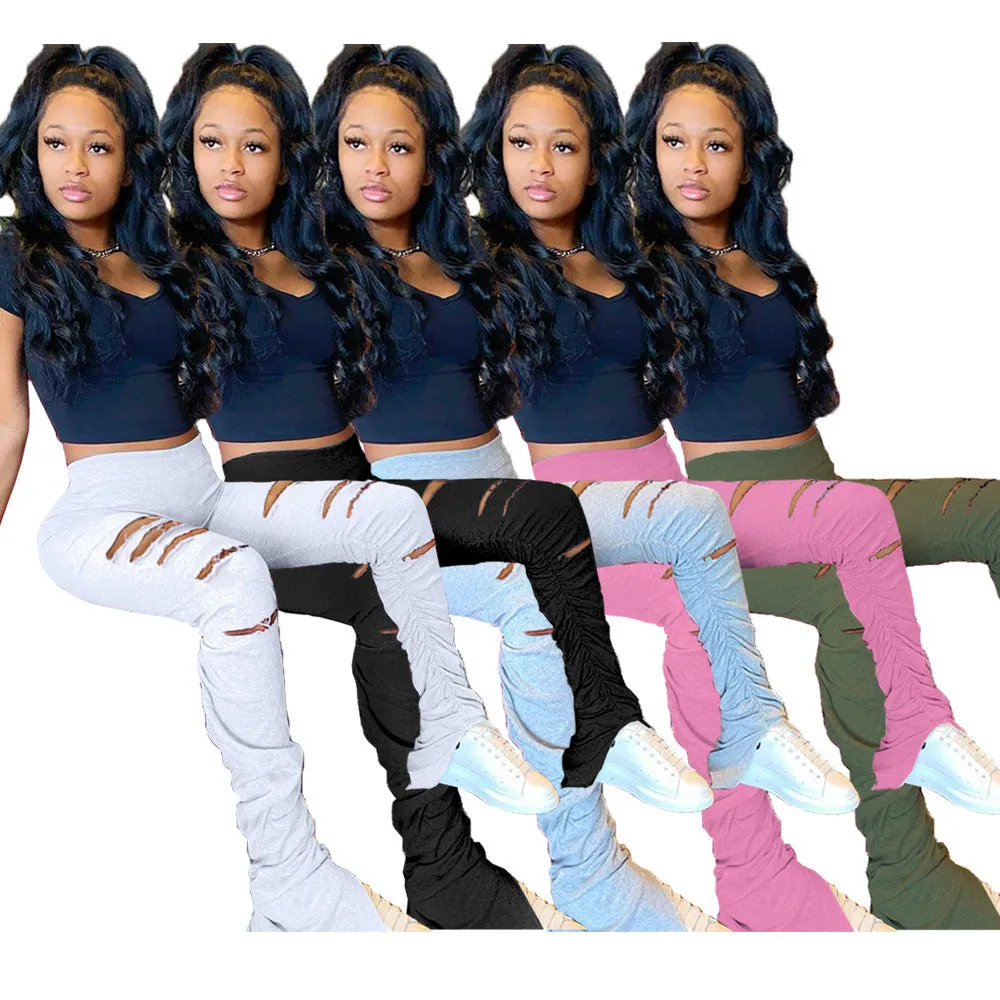 High Waist Ripped Fabric Gathered Pants