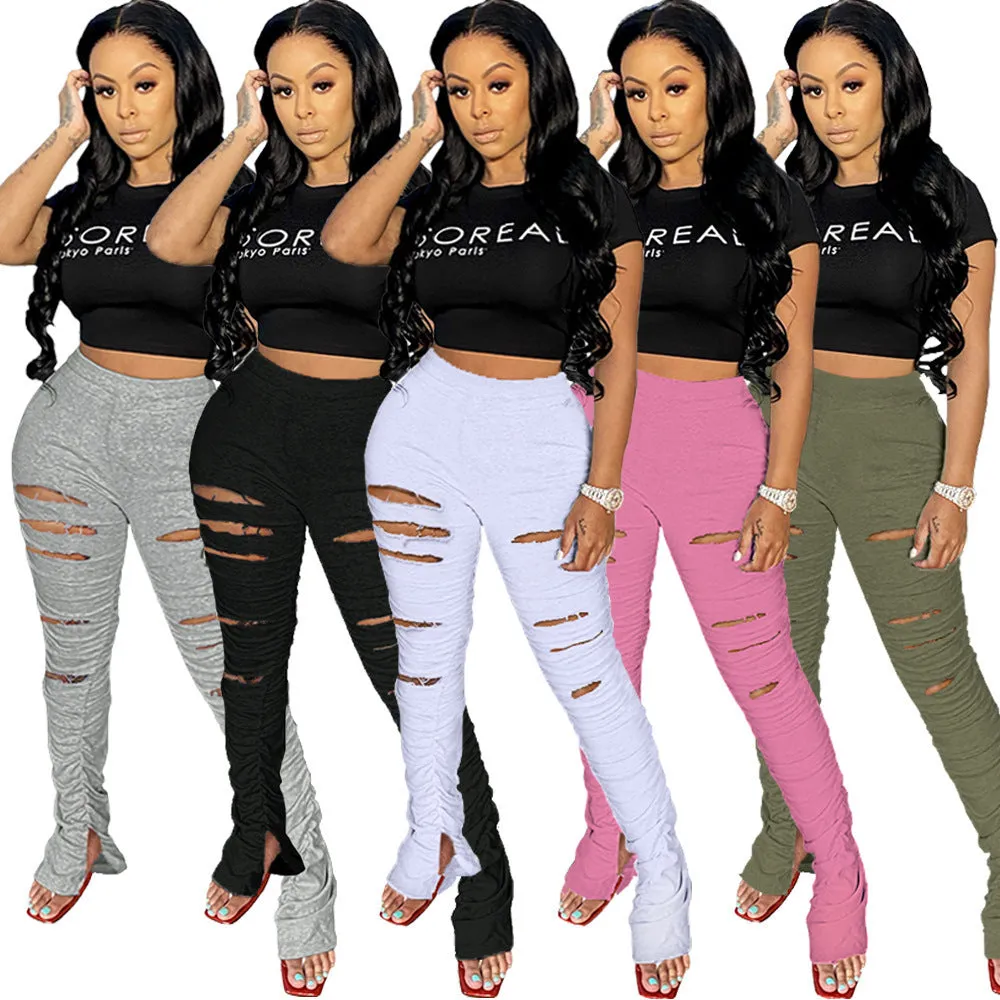 High Waist Ripped Fabric Gathered Pants