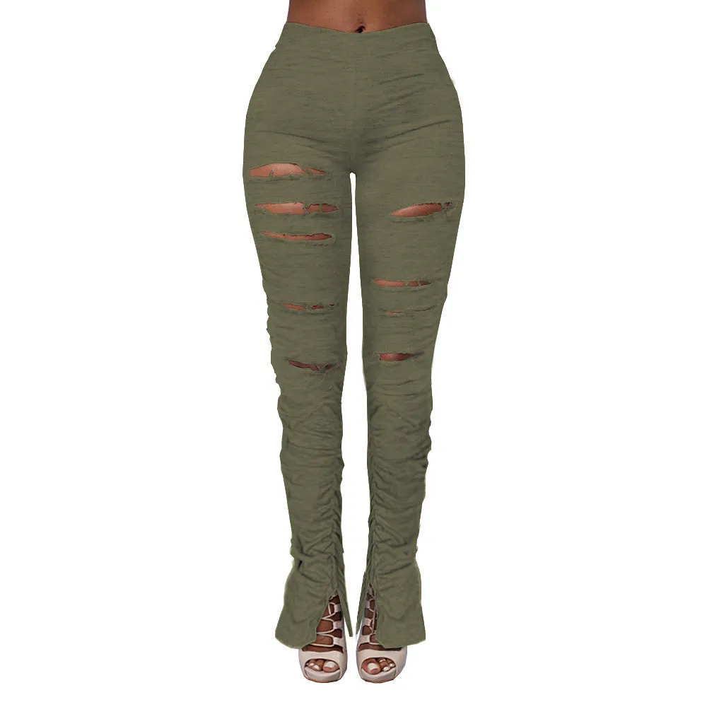 High Waist Ripped Fabric Gathered Pants