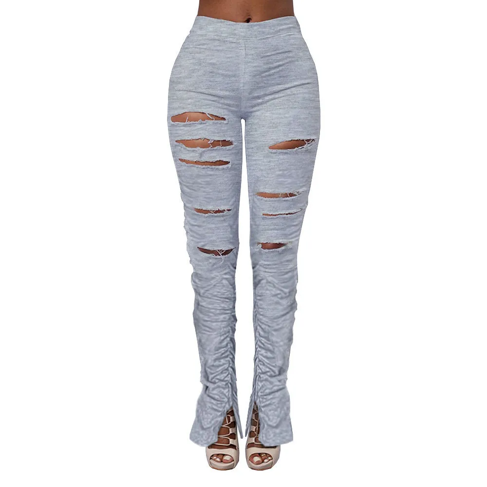 High Waist Ripped Fabric Gathered Pants