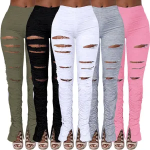 High Waist Ripped Fabric Gathered Pants