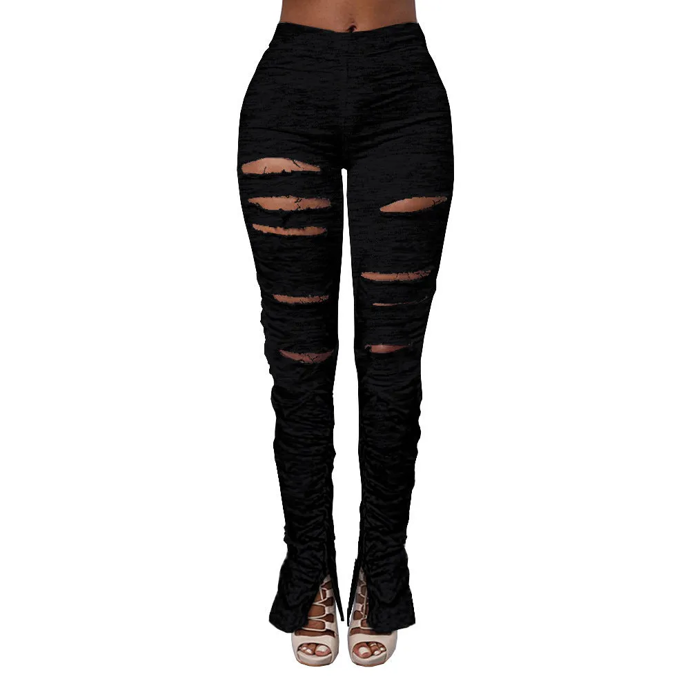 High Waist Ripped Fabric Gathered Pants
