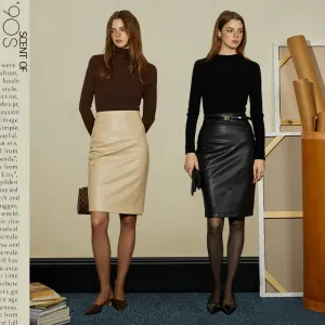 High-Waisted Faux Leather Midi Skirt