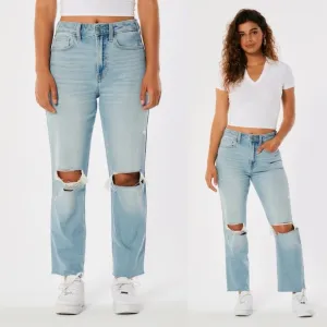 Hollister Ultra High Rise Vintage Straight Distressed Light Wash Jeans
