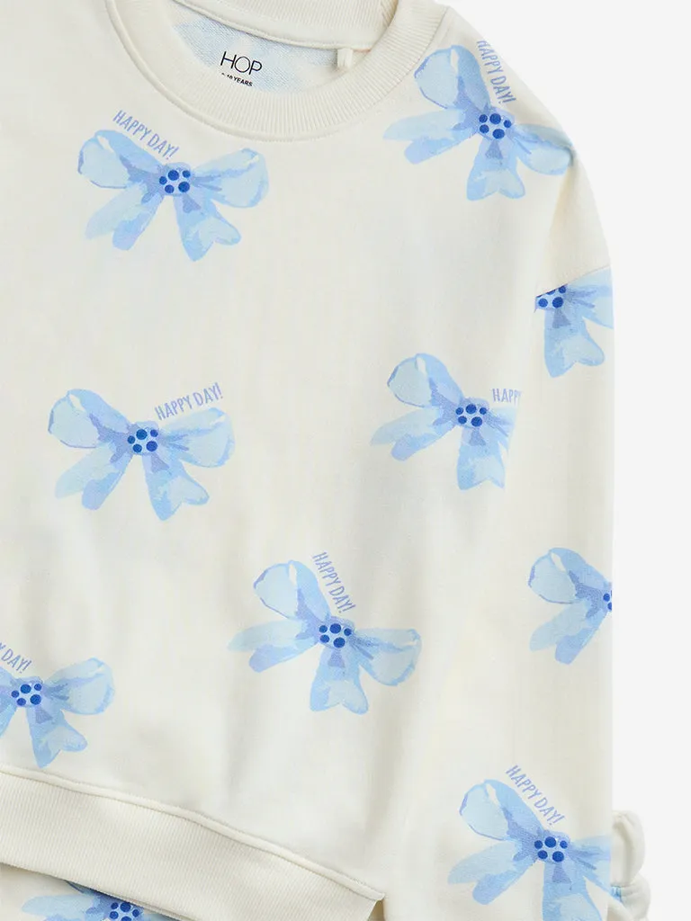 HOP Kids Off-White Bow Printed Cotton-Blend Sweatshirt and Shorts Set
