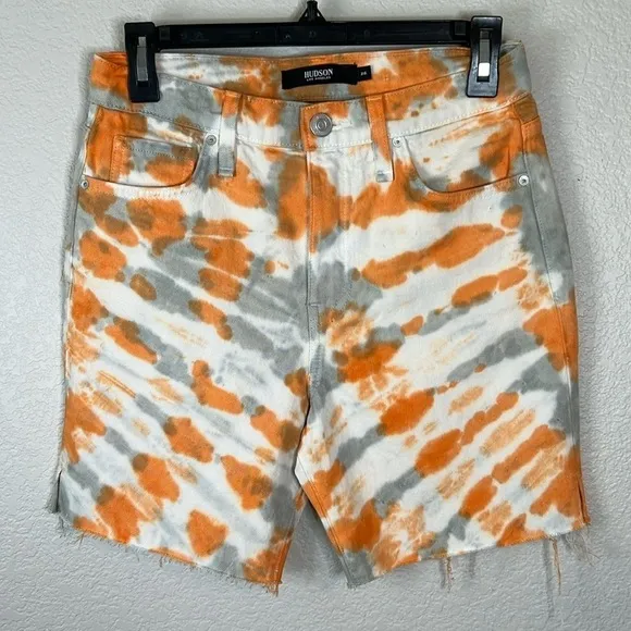 Hudson Hana Tie Dye Biker High Rise Cutoff Denim Shorts Size 26
