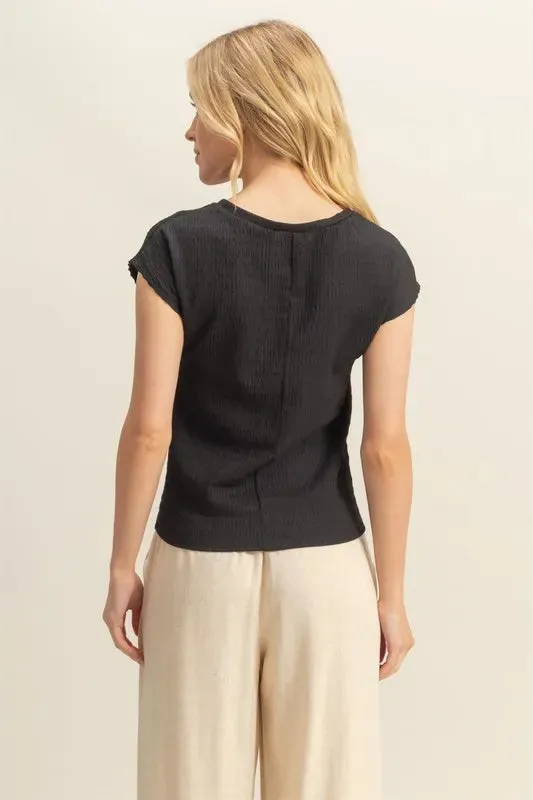 HYFVE Textured Round Neck Cap Sleeve Knit Top
