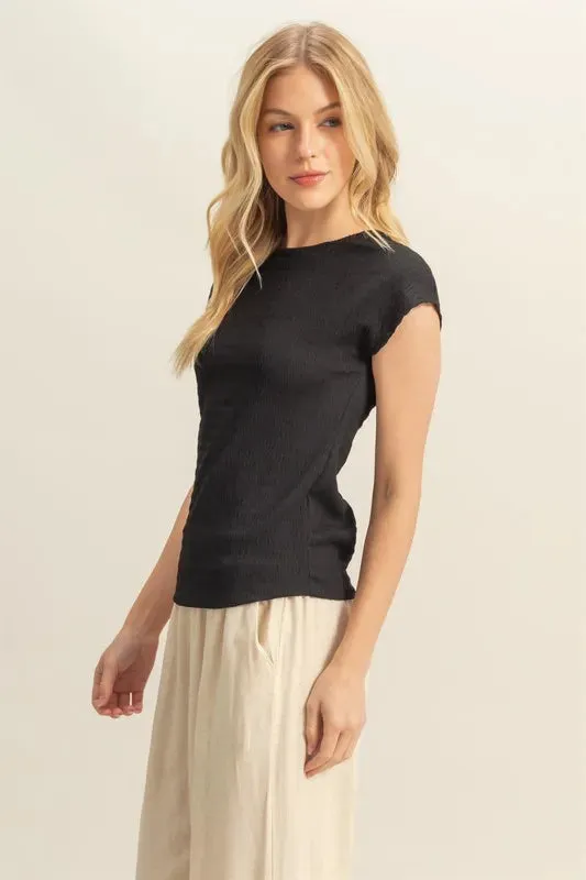 HYFVE Textured Round Neck Cap Sleeve Knit Top