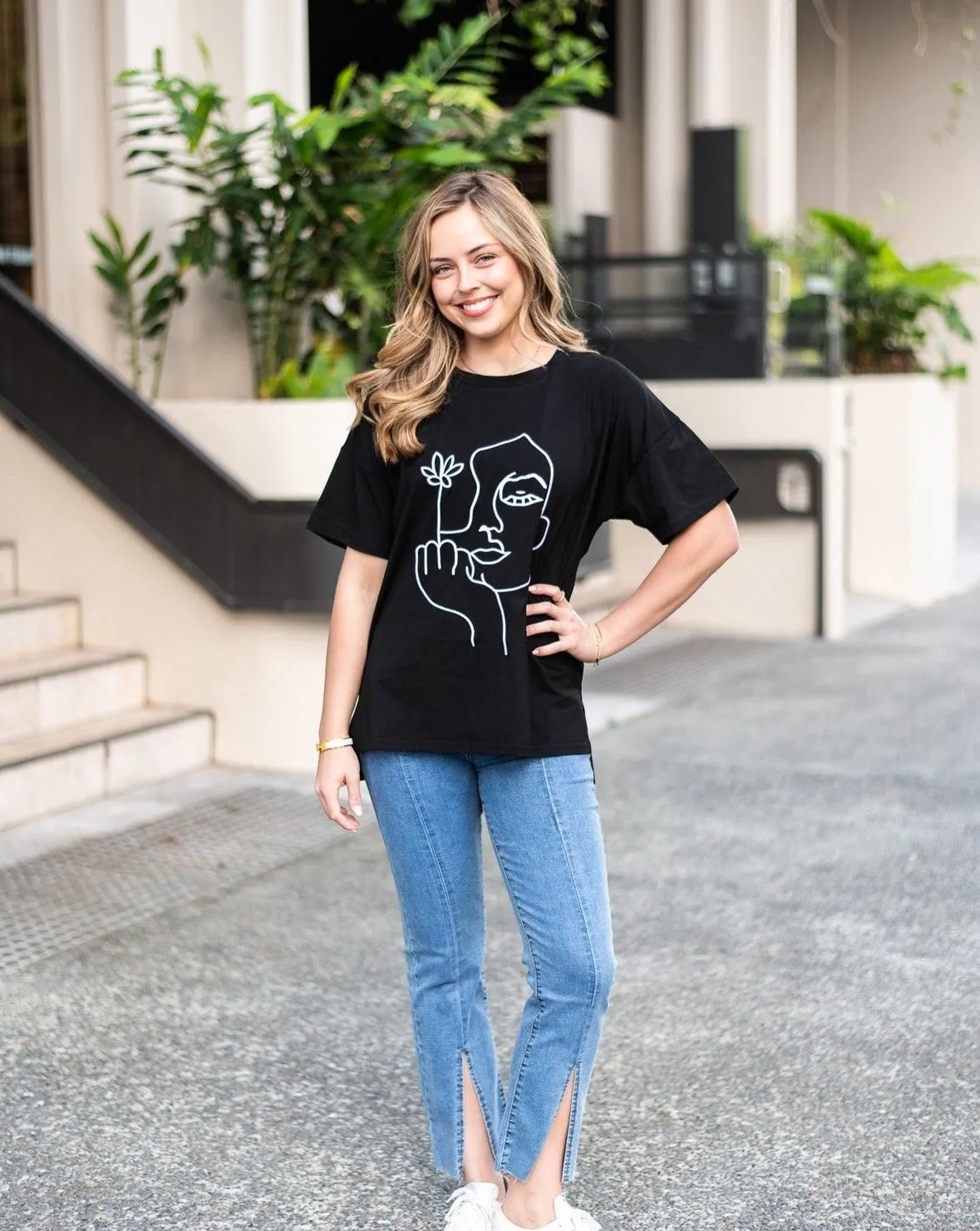 I Don't Give a Flower Tee - Black & White