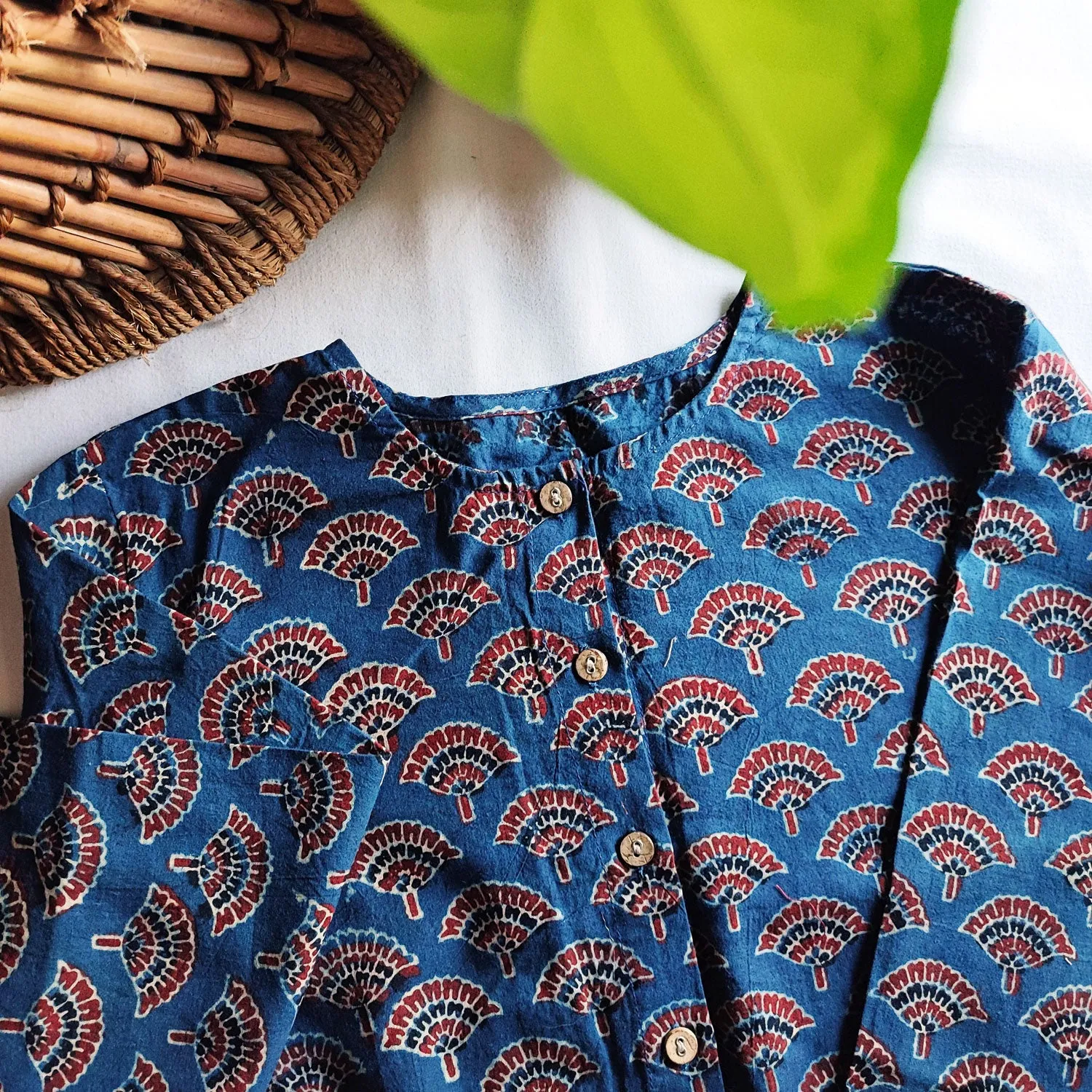 Indigo Blue Pure Cotton Handblock Printed Contemporary Blouse/ Crop Top