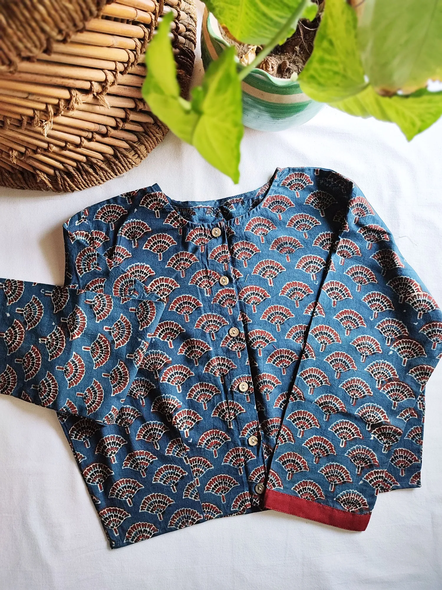 Indigo Blue Pure Cotton Handblock Printed Contemporary Blouse/ Crop Top