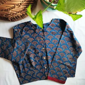 Indigo Blue Pure Cotton Handblock Printed Contemporary Blouse/ Crop Top