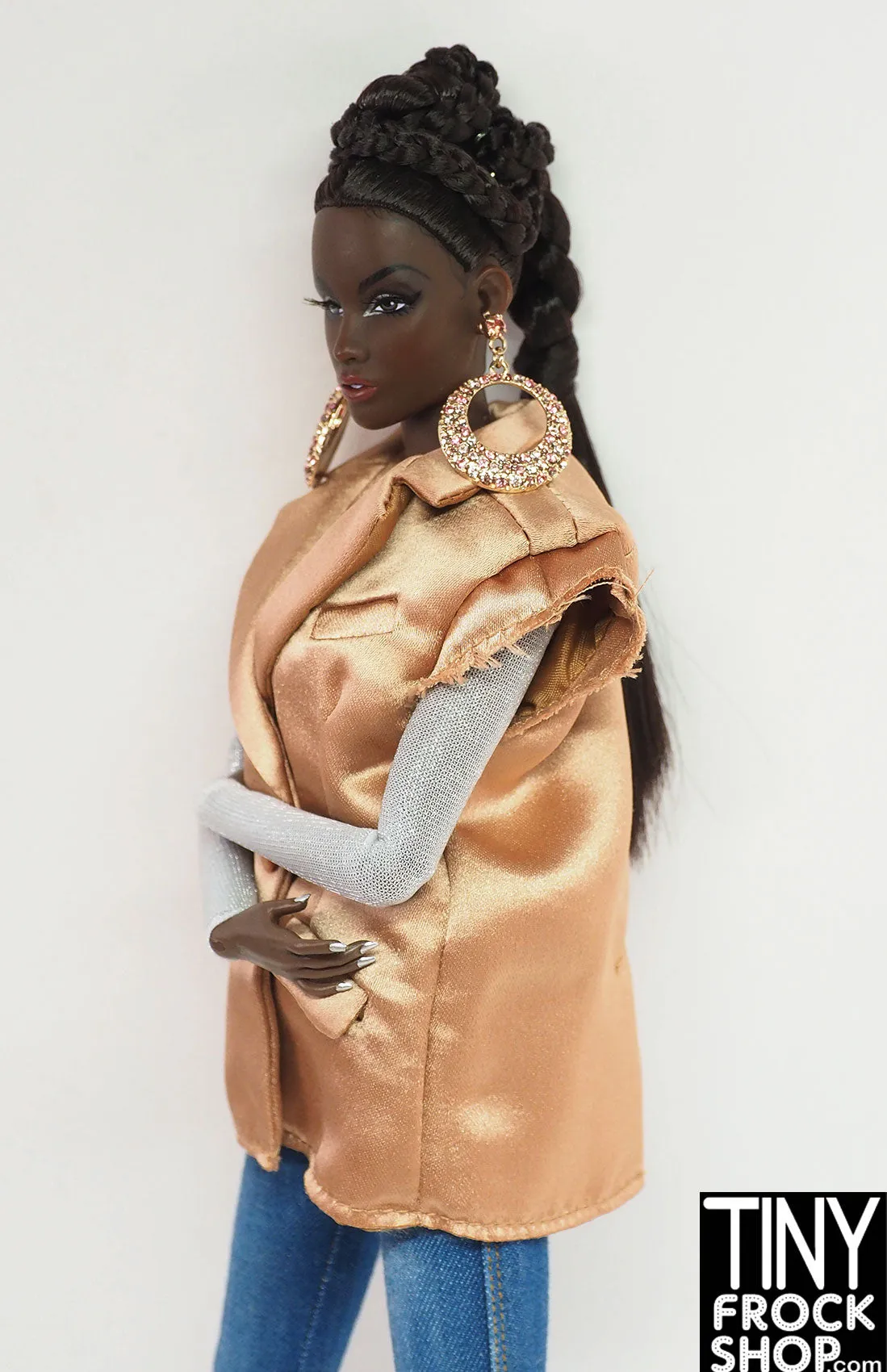 Integrity MVP Rayna Ahmadi Golden Satin Oversized Sleeveless Jacket